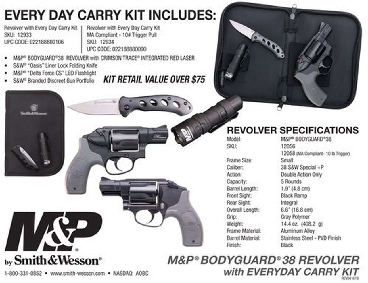 Smith &Amp; Wesson M&Amp;P Bodyguard Everyday Carry Kit 38 Special+P, 1.9&Quot; Barrel, Crimson Trace, 5Rd 022188880106 3 41071.1575708253 1