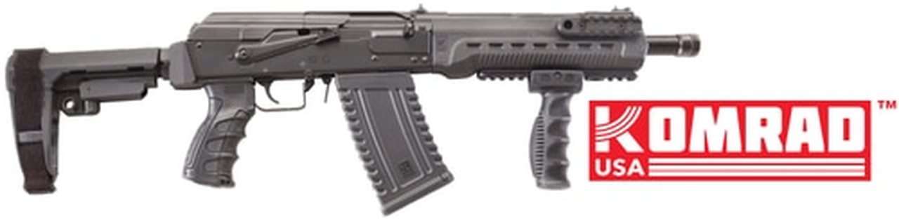 Kalashnikov Komard AK-Pattern, 12 Ga 3", 12.5" Barrel, OAL 31.5", Black, SBA3 Brace, CAA Pistol and Forward Grip, 5rd Mags