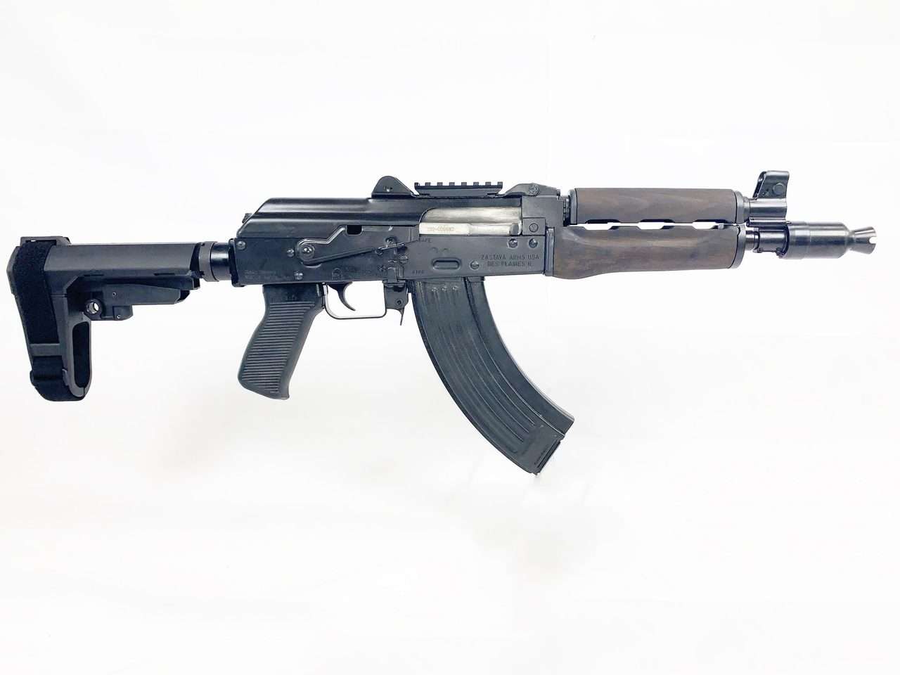 Zastava Zpap92 With Booster Ak-47 Pistol 7.62 X 39 10&Quot; Barrel Dark Wood, Top Rail, Sb3 Brace, 30Rd Mag Zp92762Tab Right Scaled 52107.1580497182 1